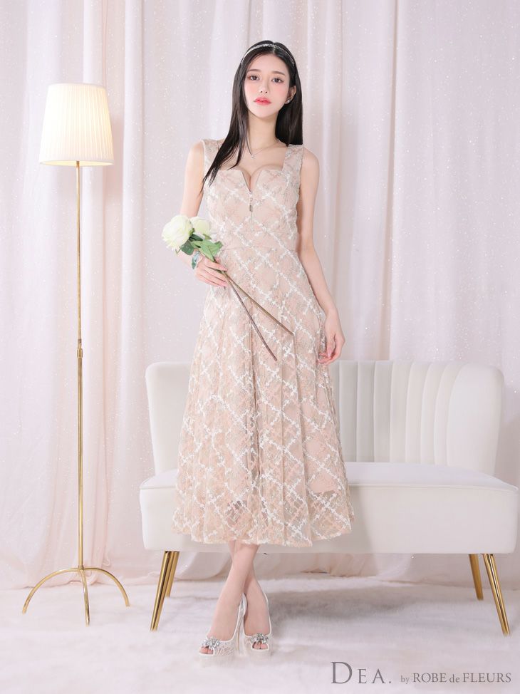 DEA. ディア バイ ローブドフルール バストシッパーノースリーブ刺繍レースロングキャバドレス de3262-c