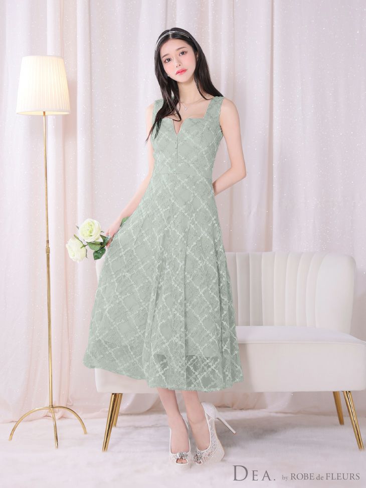 DEA. ディア バイ ローブドフルール バストシッパーノースリーブ刺繍レースロングキャバドレス de3262-c