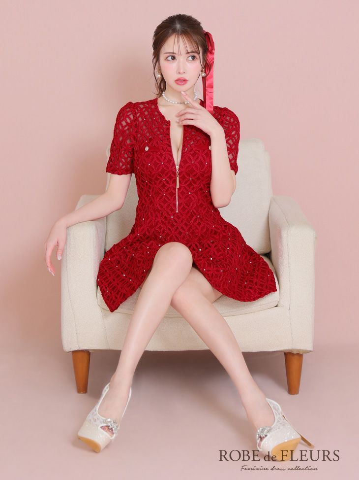 ROBE de FLEURS ローブドフルール シースルーレースビジューバストジップミニキャバドレス fm3727-c | コスプレ・キャバドレス公式通販  | vanityME.