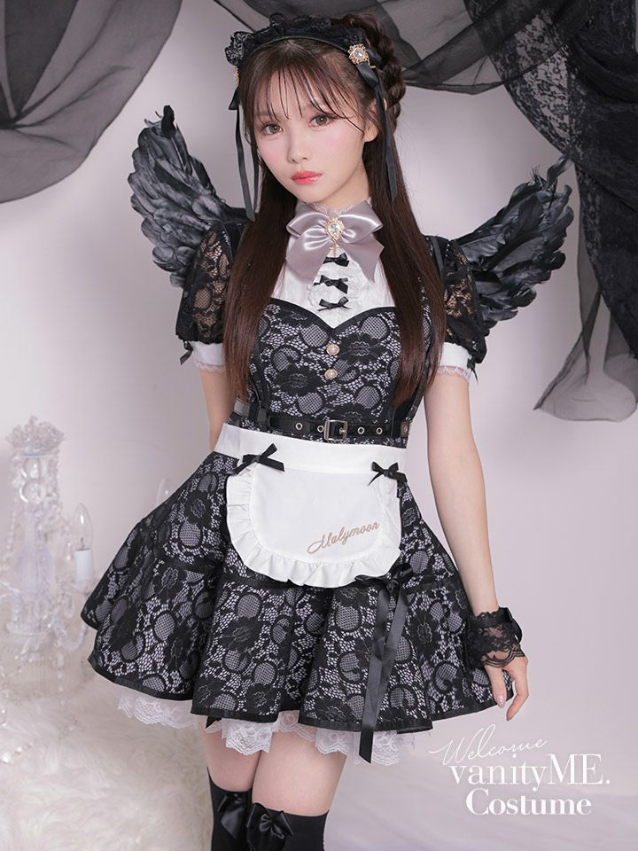 【7点セット】Malymoon/マリームーン □天使or堕天使■レースアレンジメントエンジェルドレス [ホワイト/ブラック] ml9959