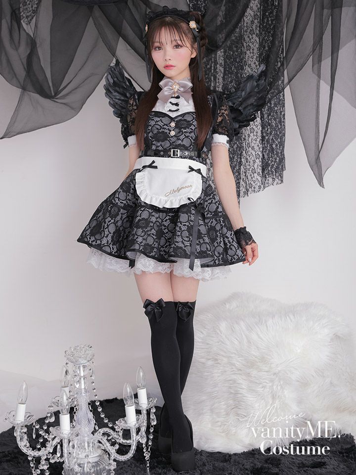 【7点セット】Malymoon/マリームーン □天使or堕天使■レースアレンジメントエンジェルドレス [ホワイト/ブラック] ml9959