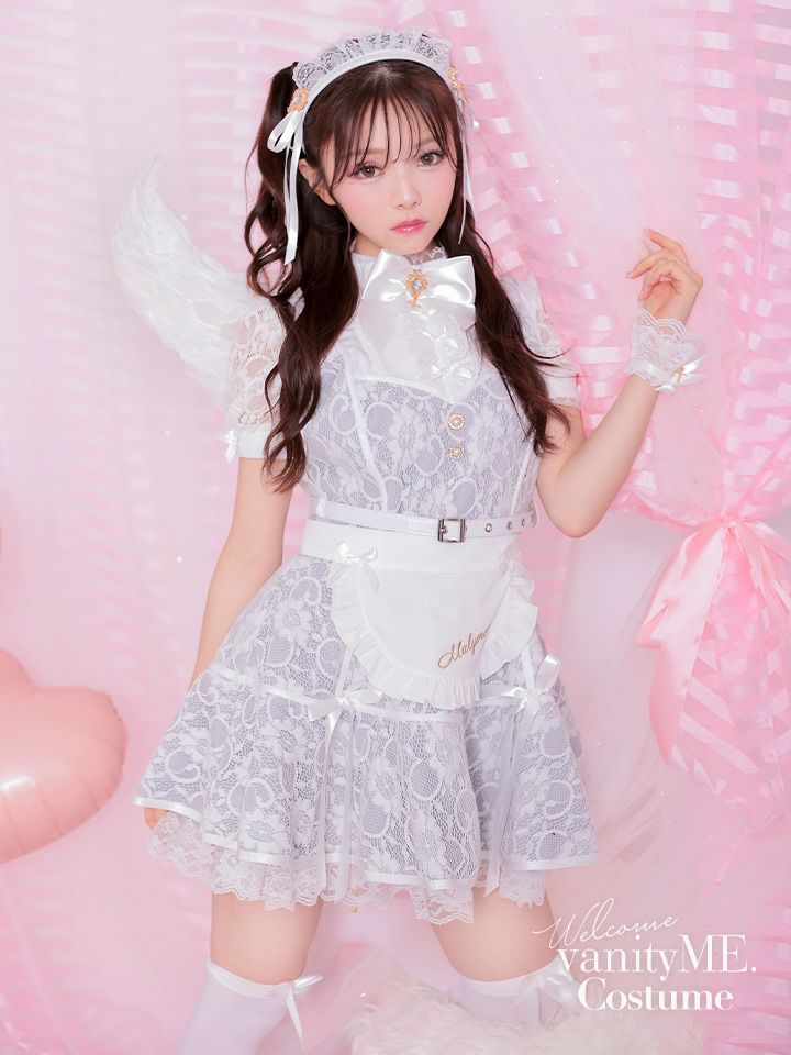 【7点セット】Malymoon/マリームーン □天使or堕天使■レースアレンジメントエンジェルドレス [ホワイト/ブラック] ml9959