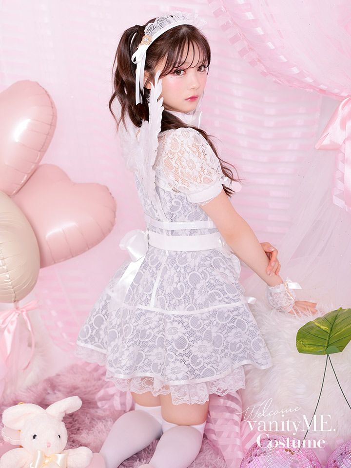 【7点セット】Malymoon/マリームーン □天使or堕天使■レースアレンジメントエンジェルドレス [ホワイト/ブラック] ml9959