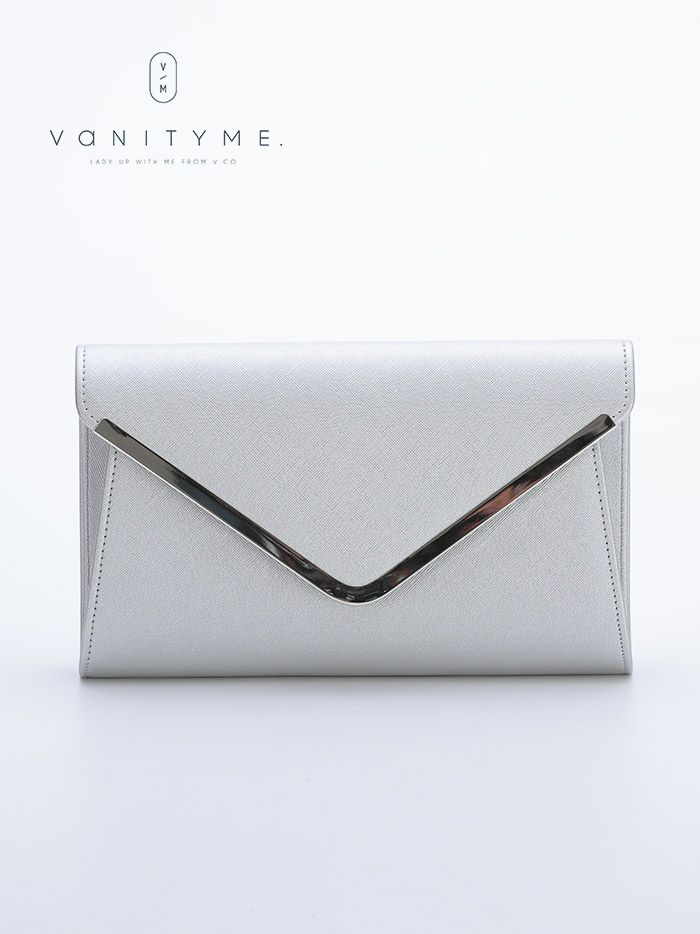 haremode ハレモード フォーマル V字 プレート合皮 クラッチバッグ ベージュ・シルバー・ブラック vim-am-5051