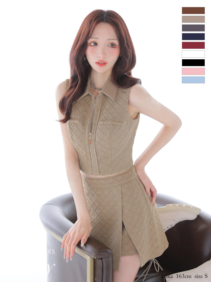 Glossy ローブドフルールグロッシー 襟付き×ノースリーブセンタージップセットアップキャバドレス gl3261-c