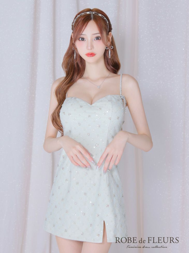 ROBE de FLEURS ローブドフルール ビジューリボンハートカットタイトミニキャバドレス【デコルテパーツ取り外し可能】 fm3426-c