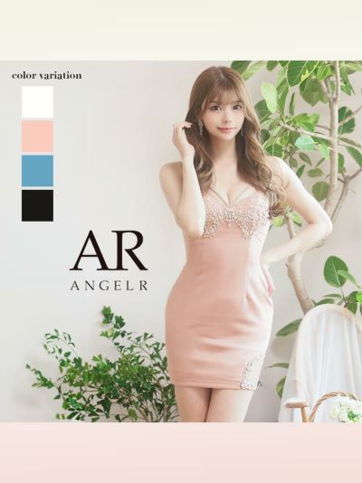 AngelR エンジェルアール バタフライデザインビジューメッシュタイトミニドレス ピンク ar24829-2