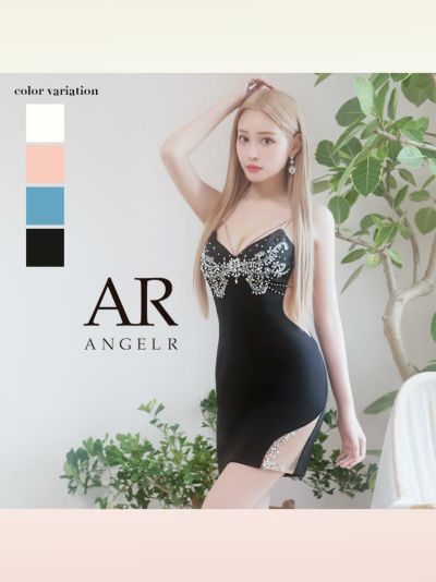 AngelR エンジェルアール バタフライデザインビジューメッシュタイトミニドレス ブラック ar24829-4