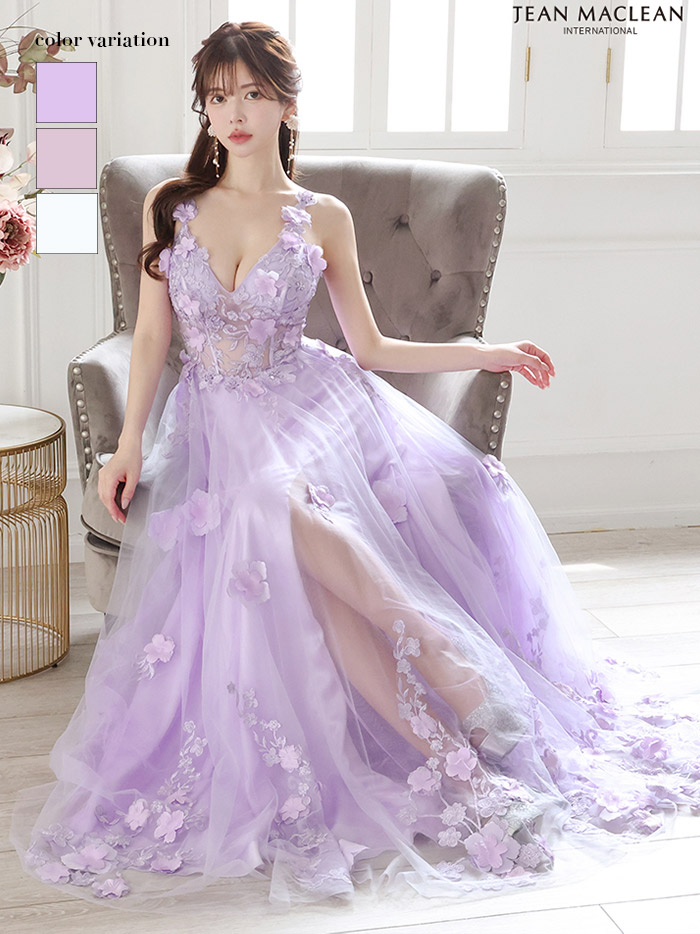 JEAN MACLEAN ジャンマクレーン 立体フラワーモチーフ/ワンカラー/刺繍/姫/ロングドレス ja41692-1