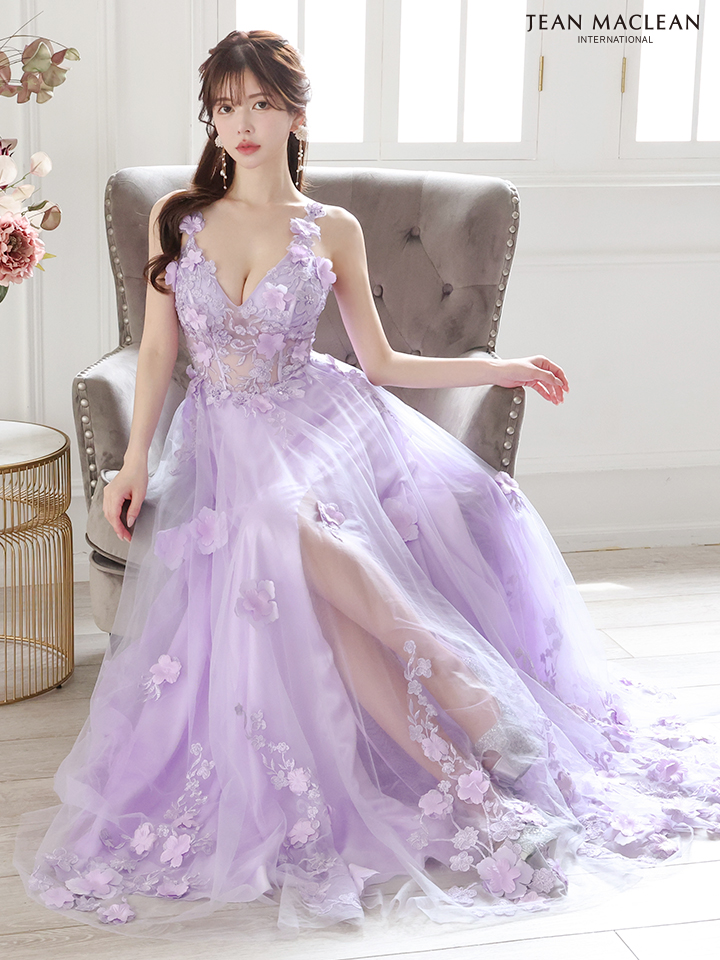 JEAN MACLEAN ジャンマクレーン 立体フラワーモチーフ/ワンカラー/刺繍/姫/ロングドレス ja41692-1