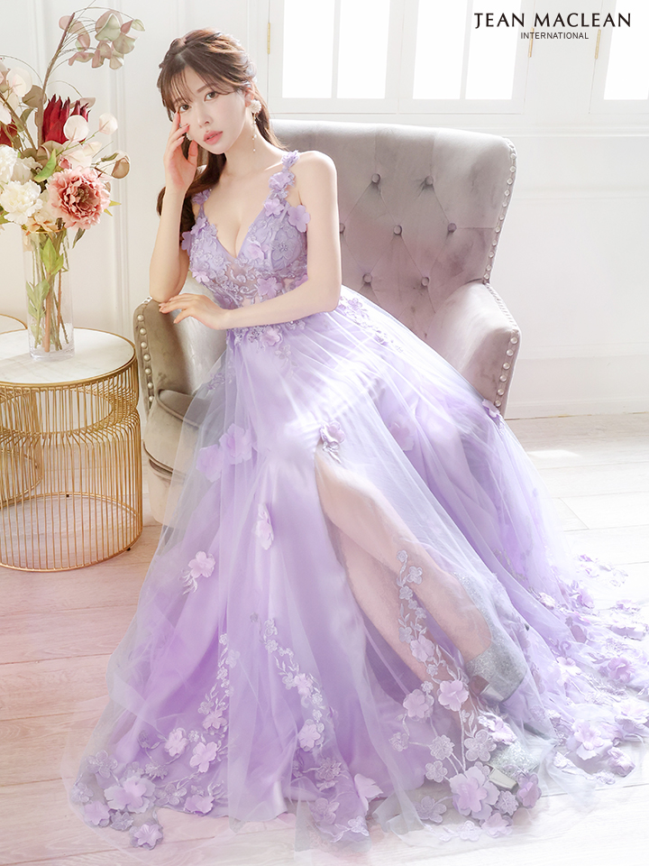 JEAN MACLEAN ジャンマクレーン 立体フラワーモチーフ/ワンカラー/刺繍/姫/ロングドレス ja41692-1
