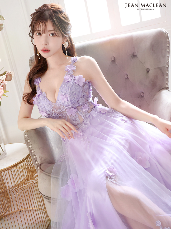 JEAN MACLEAN ジャンマクレーン 立体フラワーモチーフ/ワンカラー/刺繍/姫/ロングドレス ja41692-1