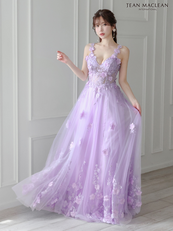 JEAN MACLEAN ジャンマクレーン 立体フラワーモチーフ/ワンカラー/刺繍/姫/ロングドレス ja41692-1