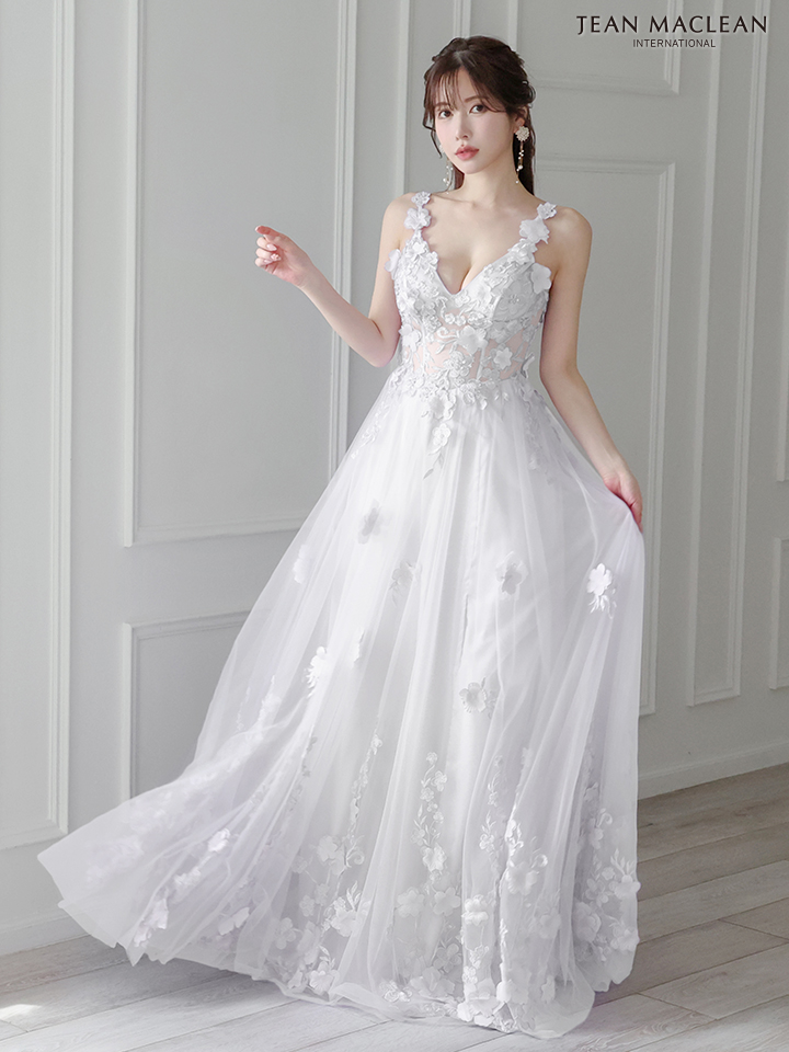 JEAN MACLEAN ジャンマクレーン 立体フラワーモチーフ/ワンカラー/刺繍/姫/ロングドレス ja41692-1
