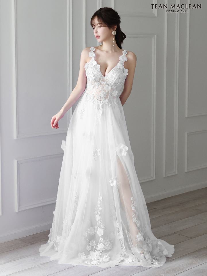 JEAN MACLEAN ジャンマクレーン 立体フラワーモチーフ/ワンカラー/刺繍/姫/ロングドレス ja41692-1