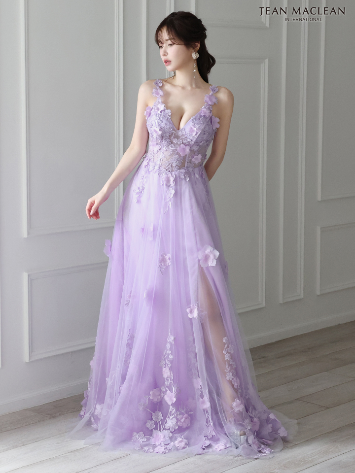 JEAN MACLEAN ジャンマクレーン 立体フラワーモチーフ/ワンカラー/刺繍/姫/ロングドレス ja41692-1