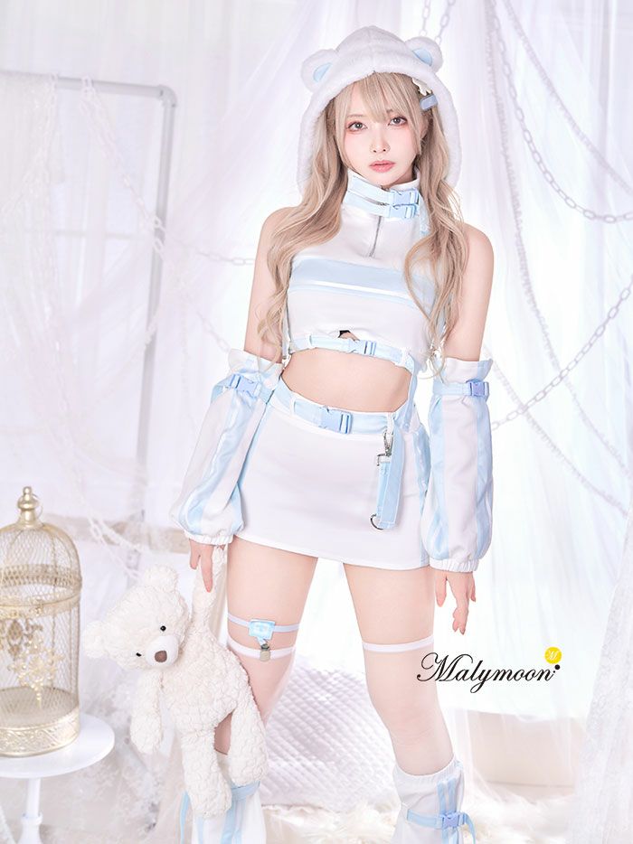 【8点セット】Malymoon マリームーン ..天使界隈..トムボーイべアファーフーディーセットアップ [ ライトブルー/ホワイト ] ml10089
