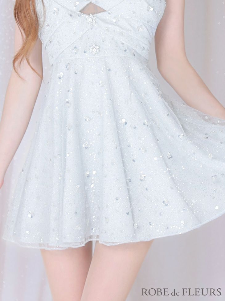 ROBE de FLEURS ローブドフルール ピンク ラメニットスパンコールフレアキャミキャバドレス fm3265-3