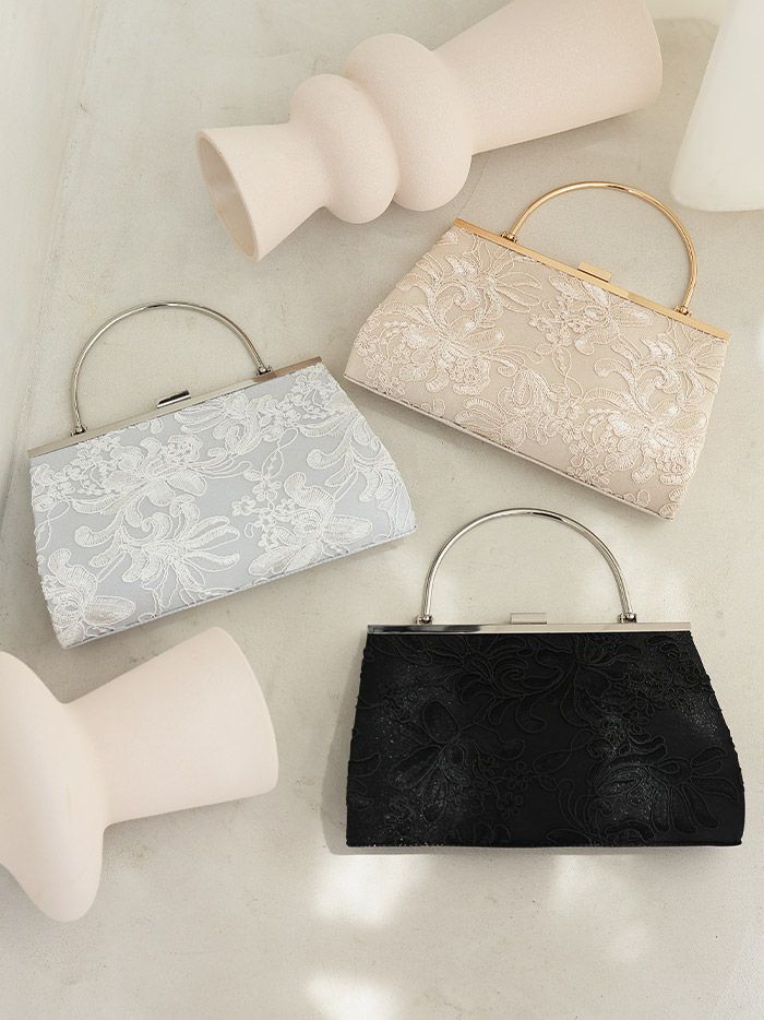 haremode ハレモード フォーマル 刺繍デザイン クラッチバッグ パーティーバッグ ベージュ・シルバー・ブラック vim-am-5069