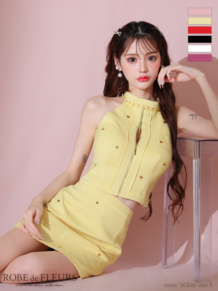 ROBE de FLEURS ローブドフルール ハートスタッズバストジップセットアップミニキャバドレス fm3751-2
