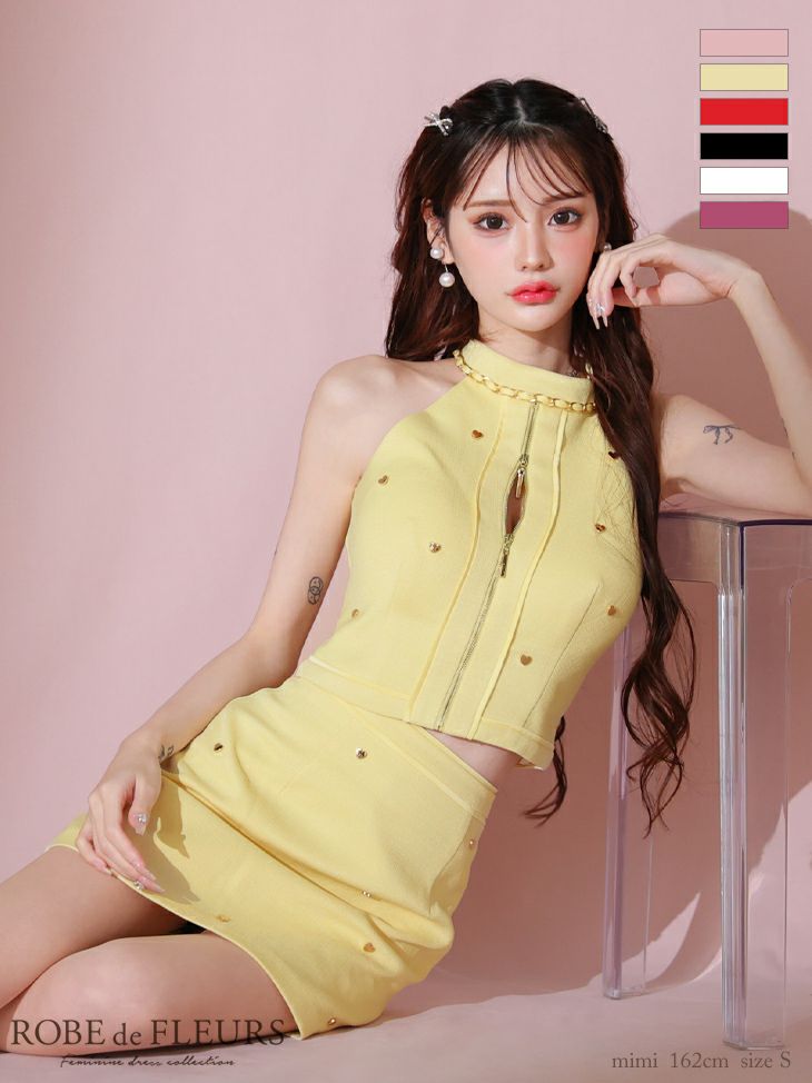 ROBE de FLEURS ローブドフルール ハートスタッズバストジップセットアップミニキャバドレス fm3751-2