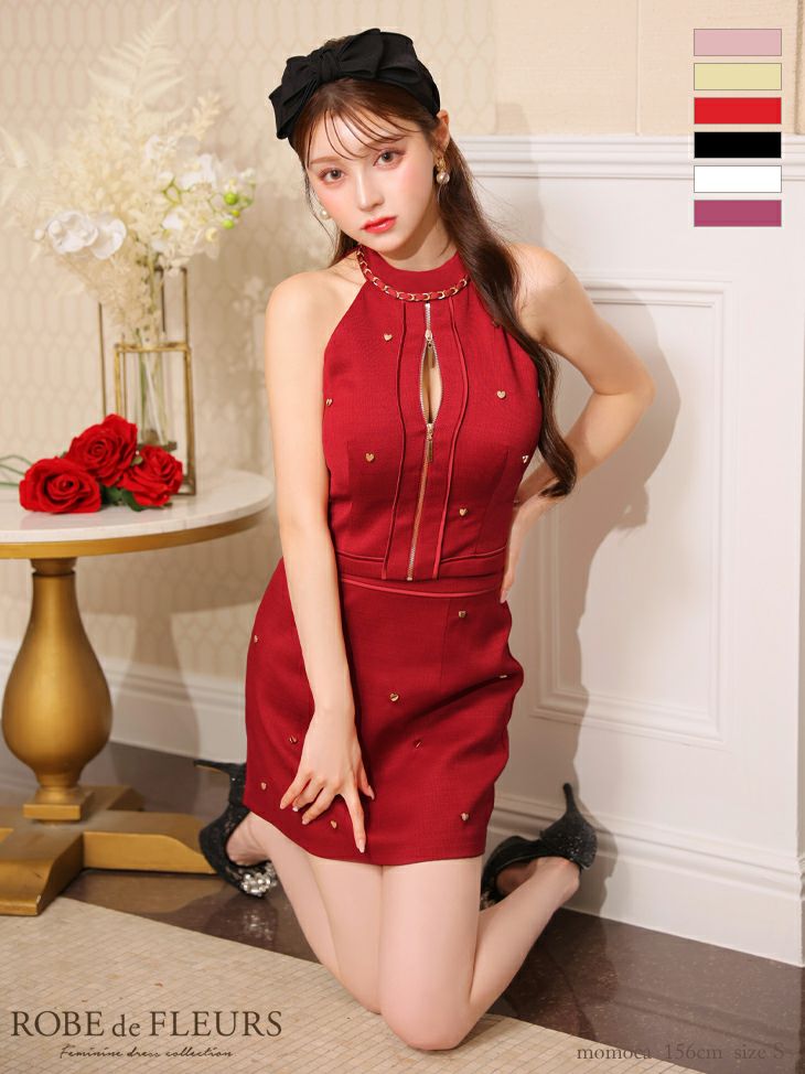ROBE de FLEURS ローブドフルール ハートスタッズバストジップセットアップミニキャバドレス fm3751-2