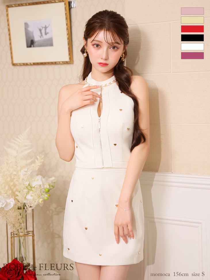 ROBE de FLEURS ローブドフルール ハートスタッズバストジップセットアップミニキャバドレス fm3751-2
