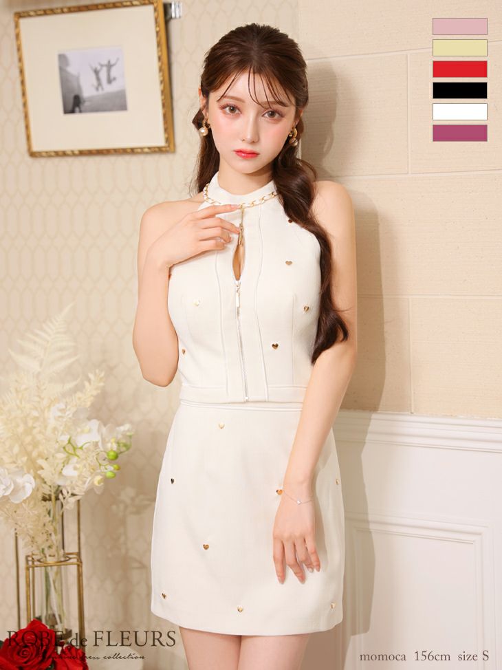 ROBE de FLEURS ローブドフルール ハートスタッズバストジップセットアップミニキャバドレス fm3751-2