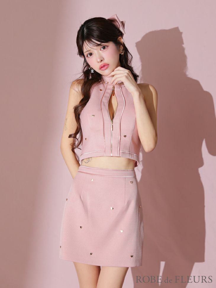 ROBE de FLEURS ローブドフルール ハートスタッズバストジップセットアップミニキャバドレス fm3751-2
