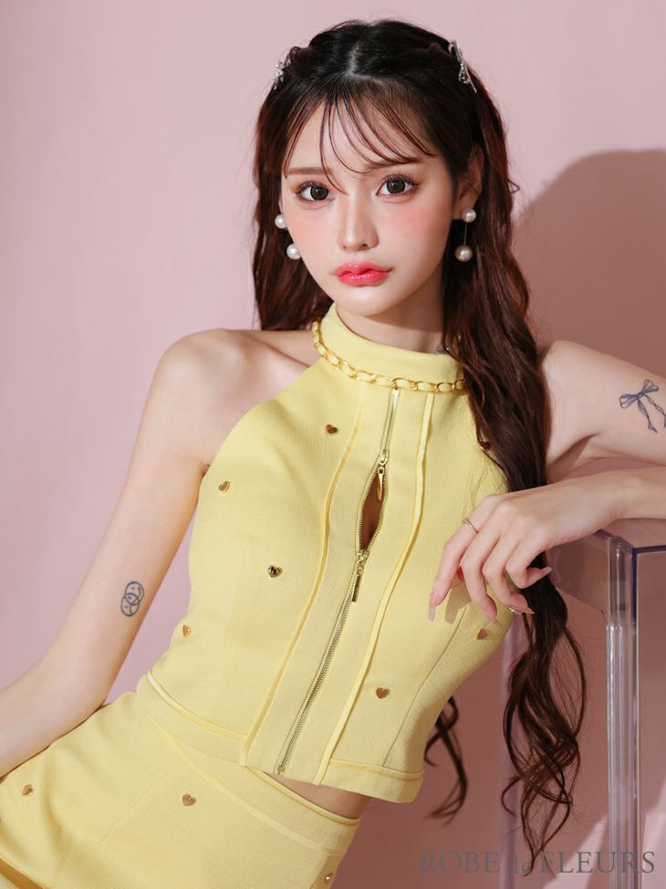 ROBE de FLEURS ローブドフルール ハートスタッズバストジップセットアップミニキャバドレス fm3751-2