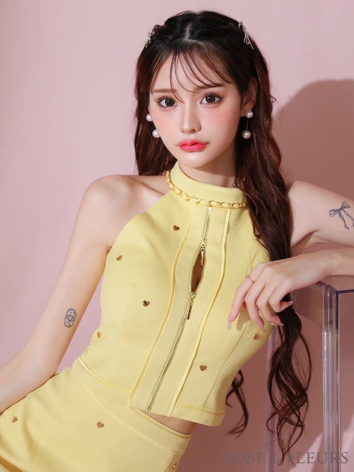 ROBE de FLEURS ローブドフルール ハートスタッズバストジップセットアップミニキャバドレス fm3751-2