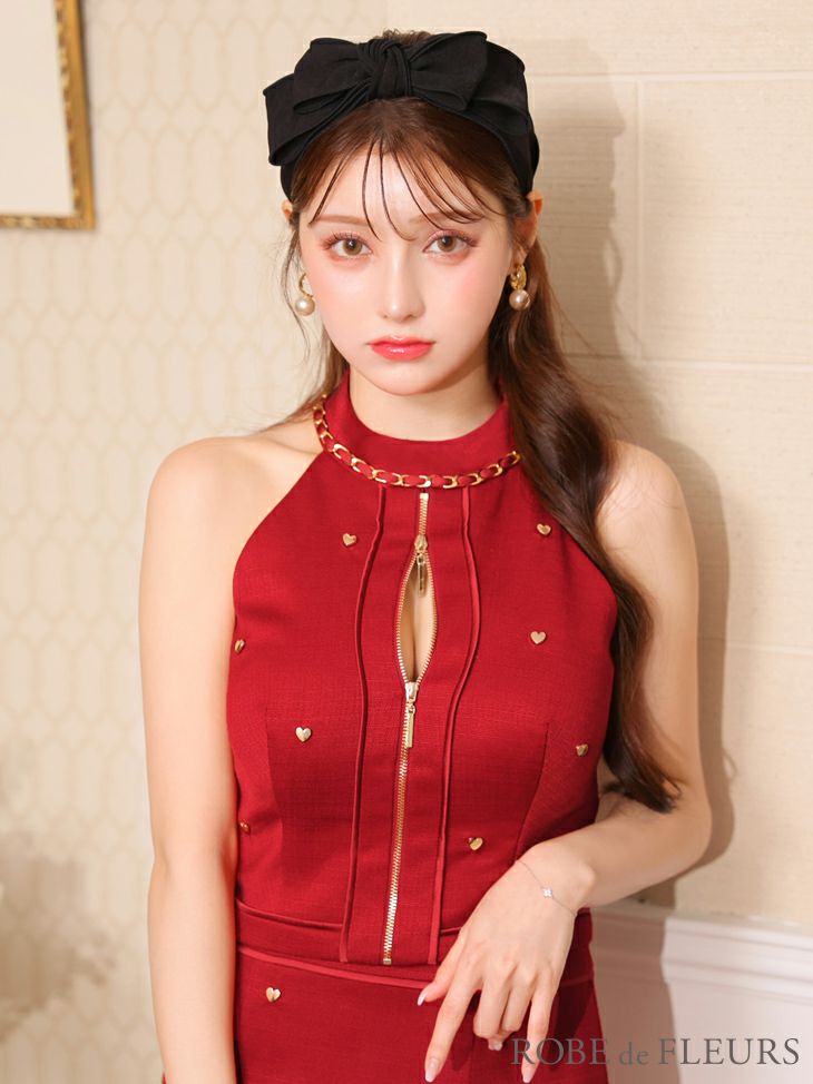 ROBE de FLEURS ローブドフルール ハートスタッズバストジップセットアップミニキャバドレス fm3751-2