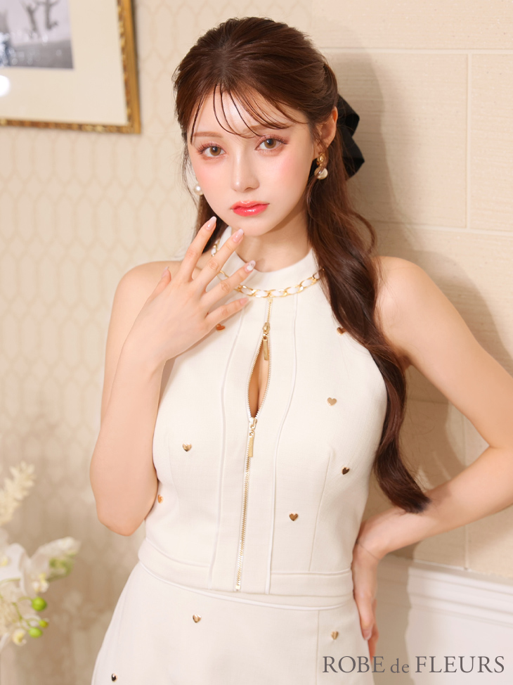 ROBE de FLEURS ローブドフルール ハートスタッズバストジップセットアップミニキャバドレス fm3751-2
