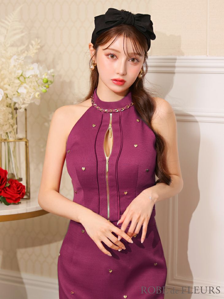 ROBE de FLEURS ローブドフルール ハートスタッズバストジップセットアップミニキャバドレス fm3751-2
