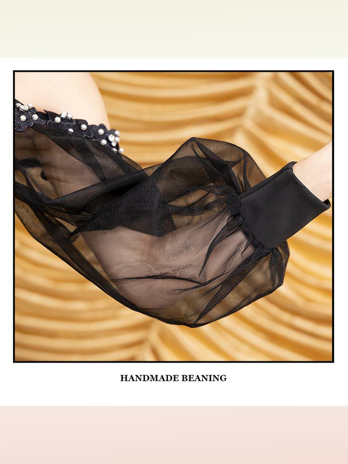 AngelR エンジェルアール シフォンロングスリーブフラワーレースビジュータイトミニドレス ブラック ar24838-3