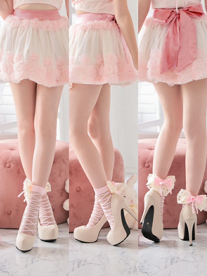 リボン付きレースアップチュールショートソックス vcsit-2477