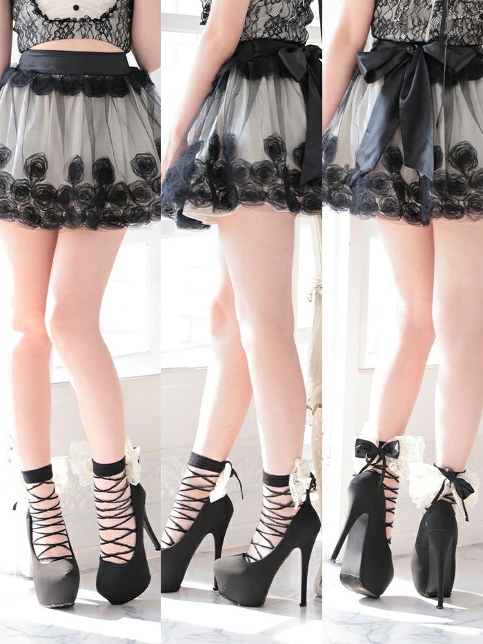 リボン付きレースアップチュールショートソックス vcsit-2477