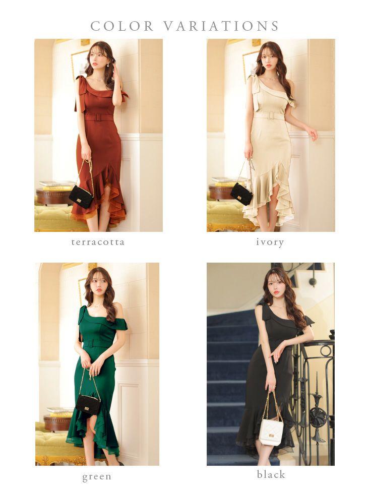 DEA. ディア バイ ローブドフルール リボンワンショルダーサテンマーメイドロングキャバドレス de3430-c