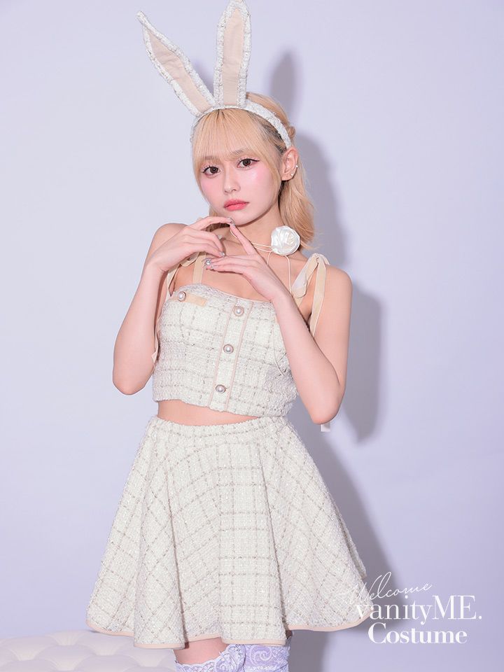 【3点セット】No.5 ツイードセットアップフレアスカートバニー アイボリー vcsbn-240313-2