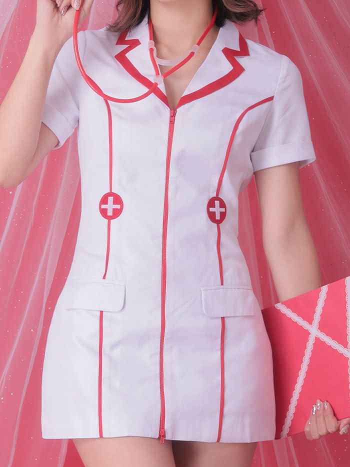 【2点セット】ZIPPER NURSE ジッパー ナース ホワイト×レッド [いちえちゃん着用]vcsnr-10217-ic