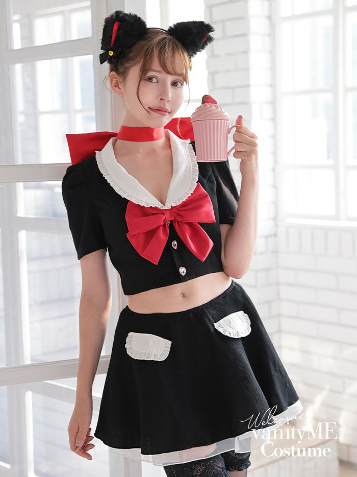 【4点セット】 Ｔ Sailor Heroine Ribbon Cat. ブラック×レッド vcsct-23971-1