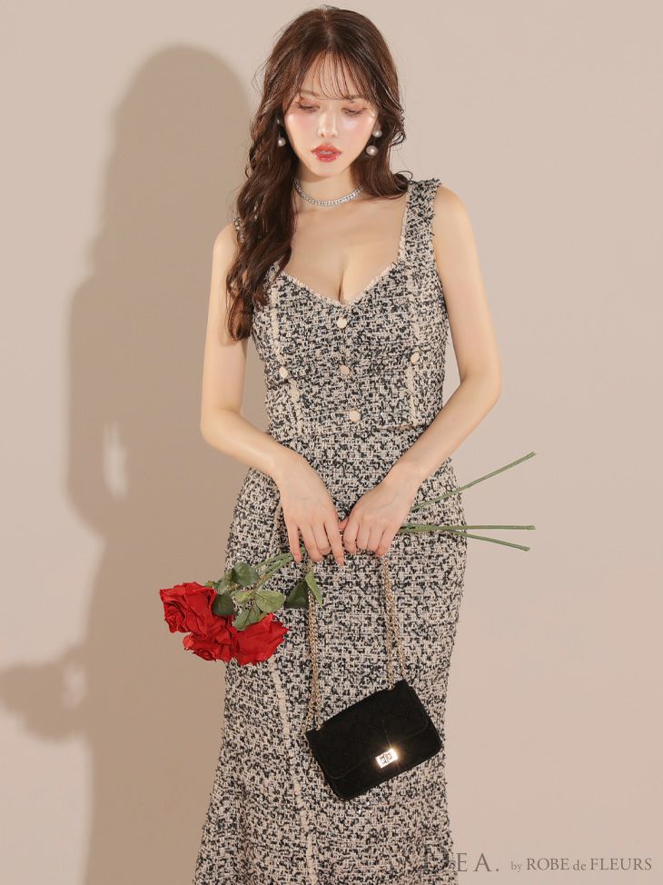 DEA. ディア バイ ローブドフルール ツイードセットアップマーメイドミディキャバドレス de3273-c