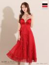 ROBE de FLEURS ローブドフルール センタージップフレアリボンチュールミディキャバドレス fm3739-c