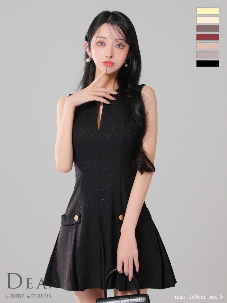 DEA. ディア バイ ローブドフルール シンプルサイドベルトモチーフノースリーブプリーツミニキャバドレス de3362-c