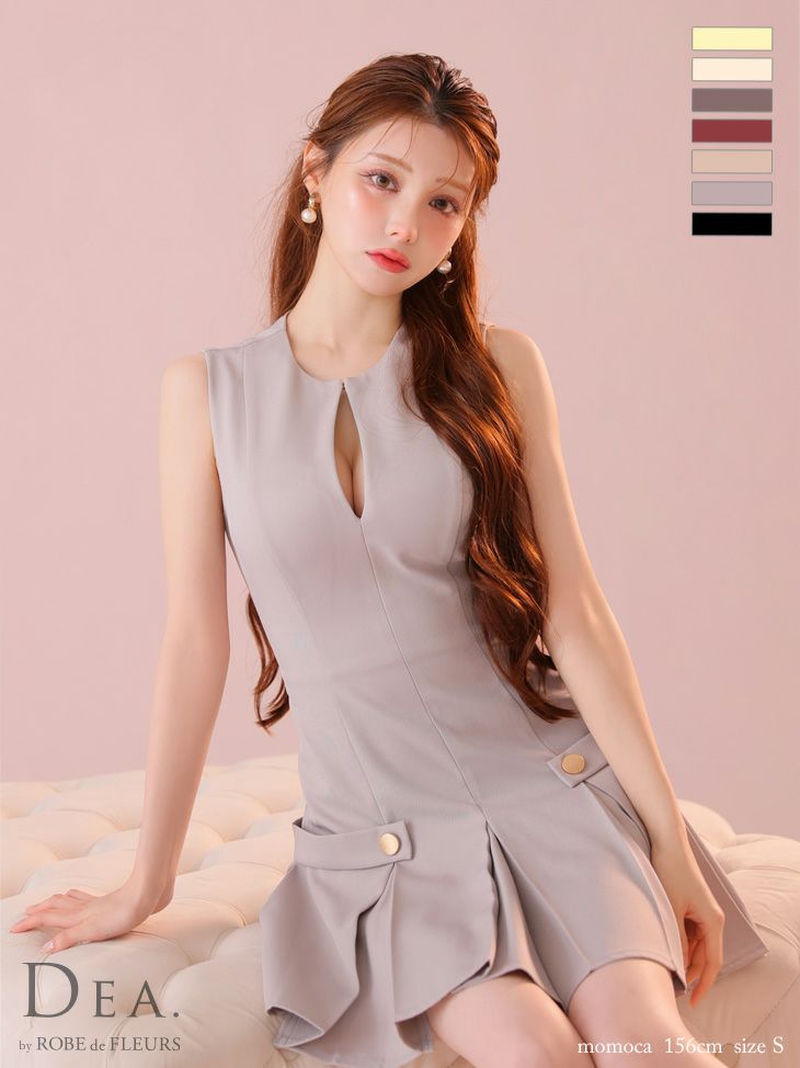 DEA. ディア バイ ローブドフルール シンプルサイドベルトモチーフノースリーブプリーツミニキャバドレス de3362-c