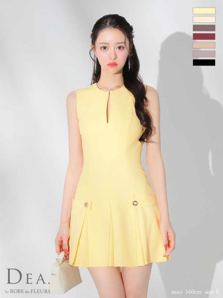 DEA. ディア バイ ローブドフルール シンプルサイドベルトモチーフノースリーブプリーツミニキャバドレス de3362-c