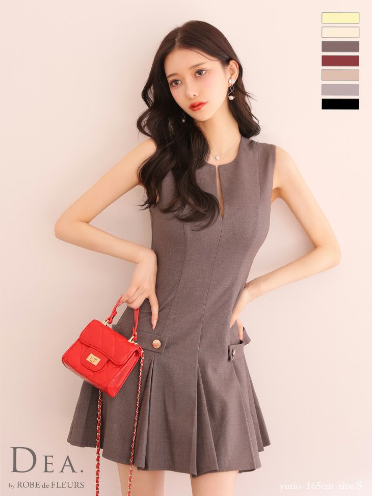 DEA. ディア バイ ローブドフルール シンプルサイドベルトモチーフノースリーブプリーツミニキャバドレス de3362-c