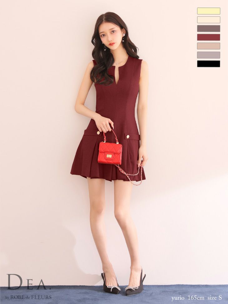 DEA. ディア バイ ローブドフルール シンプルサイドベルトモチーフノースリーブプリーツミニキャバドレス de3362-c