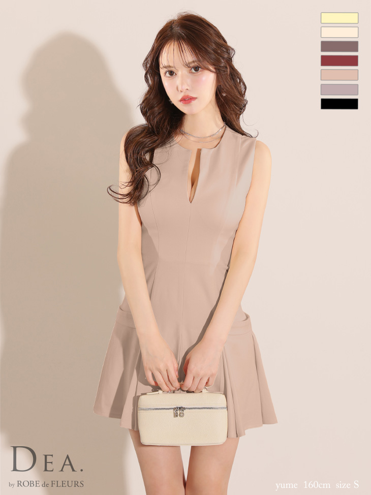 DEA. ディア バイ ローブドフルール シンプルサイドベルトモチーフノースリーブプリーツミニキャバドレス de3362-c