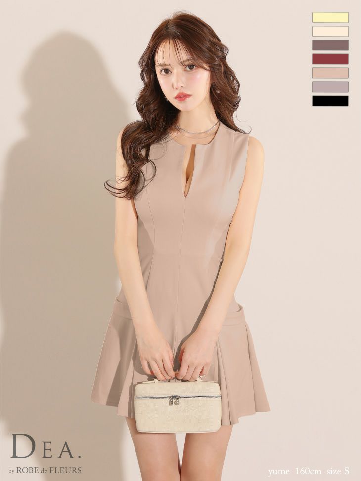 DEA. ディア バイ ローブドフルール シンプルサイドベルトモチーフノースリーブプリーツミニキャバドレス de3362-c